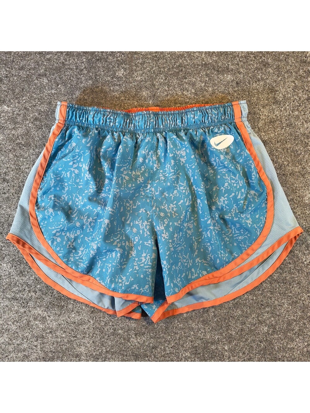 Nike Dri-FIT Running Shorts Womens Medium Blue Orange Marbled Athletic